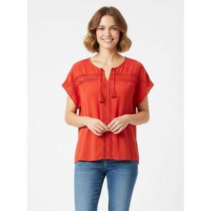 Banana Republic Factory Cotton Medium Sleeveless Chic Red Crochet Accent Blouse